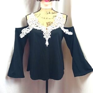 Nuoxi women's blouse off shoulder lace crochet top V neck Size XL